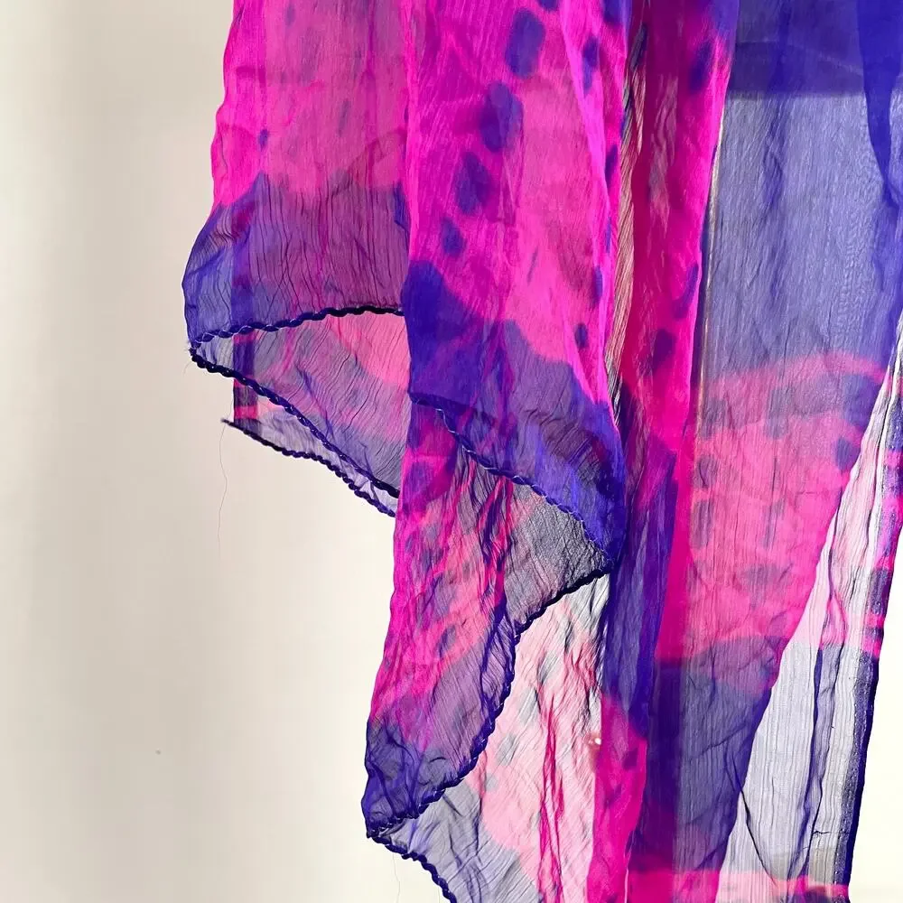 Vintage‎ Oversized Tie Dye Silk Scarf Wrap Colorful Dopamine Festival Boho